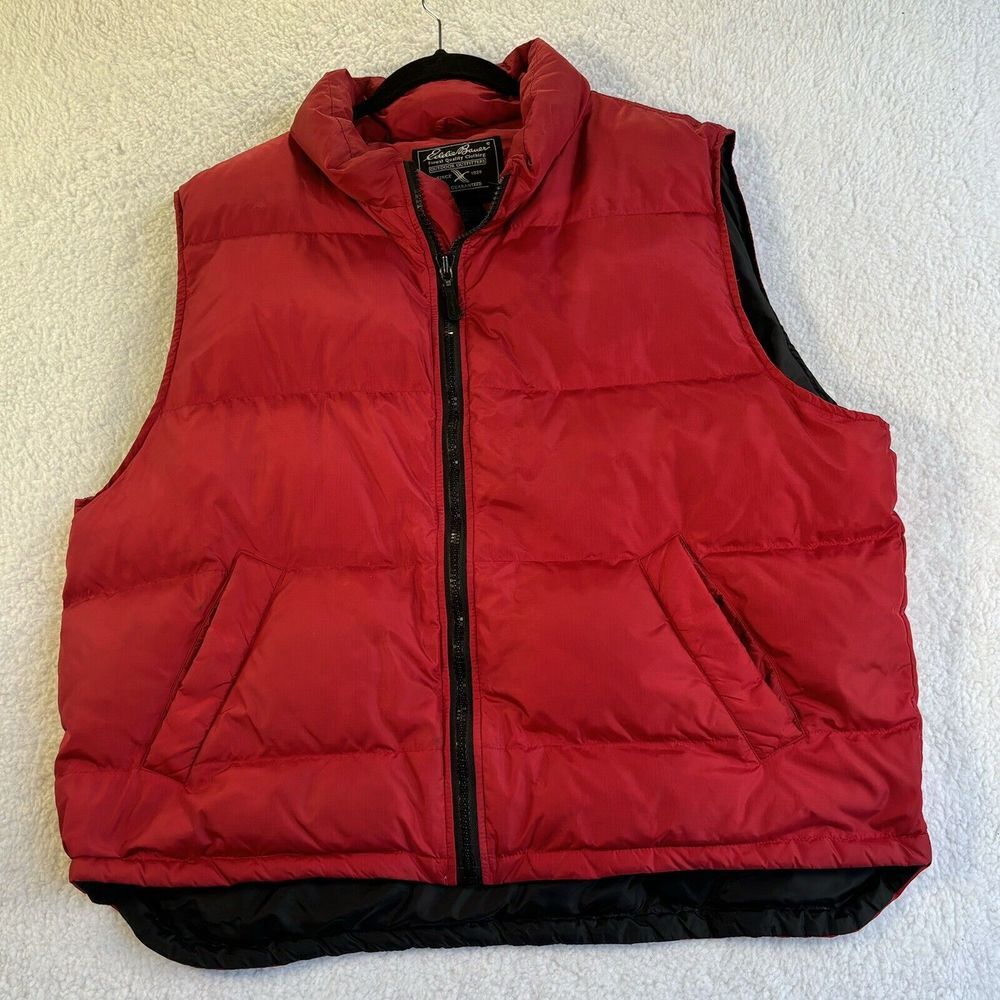 Eddie Bauer Goose Down Jacket Mens XL Black Premium Full Zip Puffer Vest